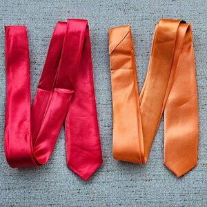 Men Tie Lot of 2 Necktie Orange and Red Tone Fashion Slim Fit Skinny Tie New